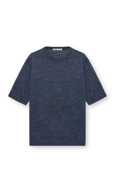 T-shirt Girocollo A Maniche Corte Di Lino